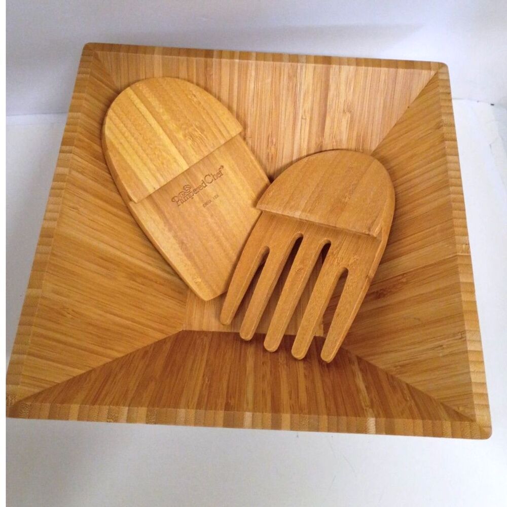 Pampered Chef Bamboo Salad Serving Set • Bowl + boho kitchen minimalist